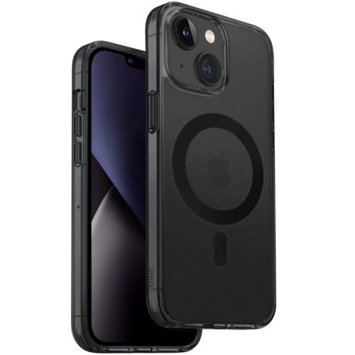 Apple iPhone 14 Plus, Szilikon keret + műanyag hátlap, közepesen ütésálló, légpárnás sarok, Magsafe töltővel kompatibilis, Uniq Lifepro Xtreme, átlátszó/fekete