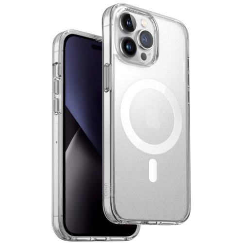 Apple iPhone 14 Pro Max, Szilikon keret + műanyag hátlap, közepesen ütésálló, légpárnás sarok, Magsafe töltővel kompatibilis, Uniq Lifepro Xtreme, átlátszó
