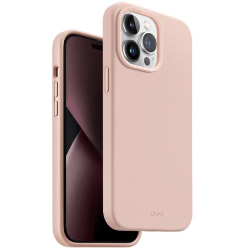 Apple iPhone 14 Pro Max, Szilikon tok, közepesen ütésálló, cserélhető hátsó kamera keret, Uniq Lino, rózsaszín