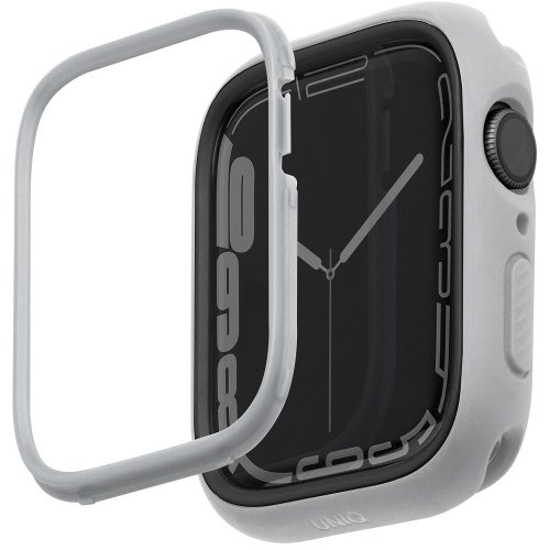 Apple Watch 1-6, SE (44 mm) / Watch 7-8 (45 mm), Műanyag + szilikon védőkeret, szíj nélkül, közepesen ütésálló, 2 db cserélhető kerettel, Uniq Moduo, törtfehér