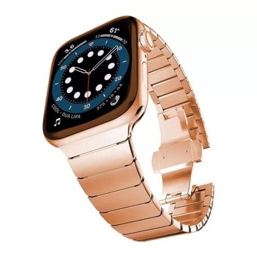 Apple Watch 4-6, SE, SE (2022) (38 / 40 mm) / Watch 7-9 (41 mm), fém pótszíj, rozsdamentes acél, széles és vékony szemű, Phoner, vörösarany