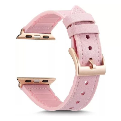 Apple Watch 4-6, SE, SE (2022) (38 / 40 mm) / Watch 7-9 (41 mm), bőr + szilikon pótszíj, állítható, Phoner, rózsaszín