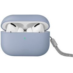   Bluetooth fülhallgató töltőtok tartó, szilikon, csuklópánt, vezeték nélküli töltés támogatás, Apple AirPods Pro 2 kompatibilis, Uniq Lino, kék