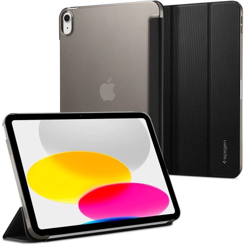 Apple iPad 10.9 (2022), mappa tok, szövet minta, Spigen Liquid Air Folio, fekete