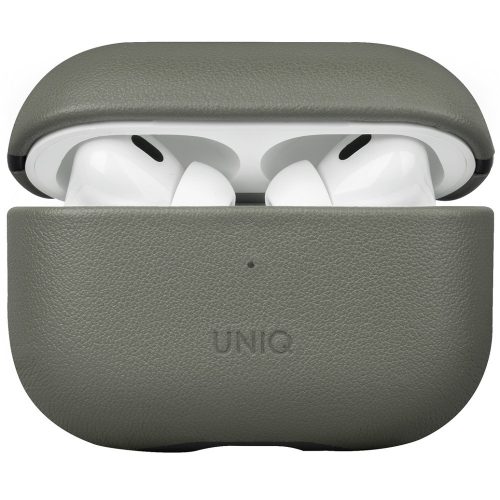 Bluetooth fülhallgató töltőtok tartó, Bőr, vezeték nélküli töltés támogatás, Apple AirPods Pro 2 kompatibilis, Uniq Terra, zöld