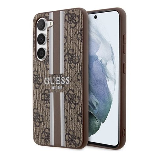 Guess 4G Printed Stripe Samsung Galaxy S23 szilikon tok, barna