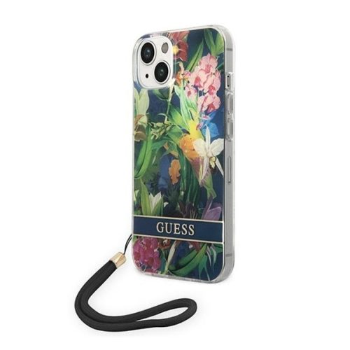 Guess Flower Strap Apple iPhone 14 Plus hátlap tok, kék