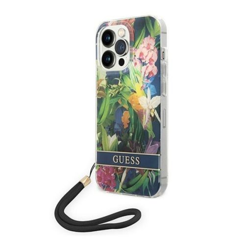 Guess Flower Strap Apple iPhone 14 Pro Max hátlap tok, kék