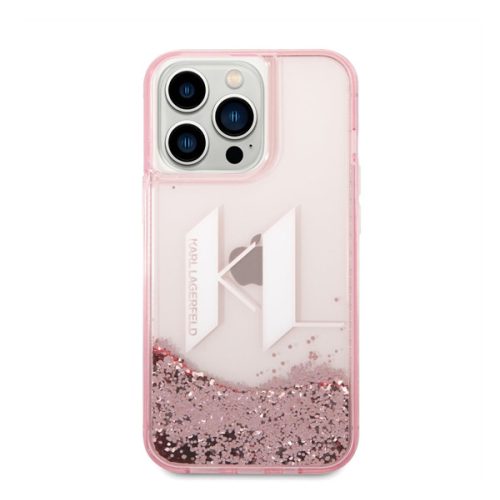 Karl Lagerfeld Liquid Glitter Big KL Apple iPhone 14 Pro hátlap tok, rózsaszín