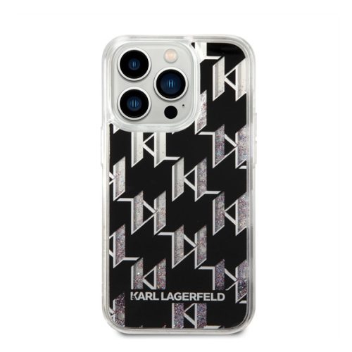 Karl Lagerfeld Liquid Glitter Monogram Apple iPhone 14 Pro hátlap tok, fekete