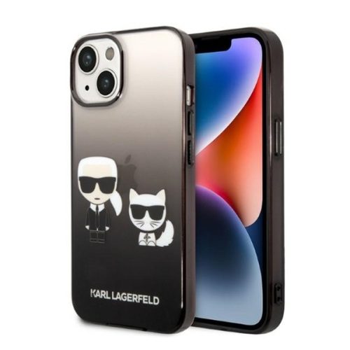 Karl Lagerfeld Gradient Ikonik Karl & Choupette Apple iPhone 14 hátlap tok, fekete