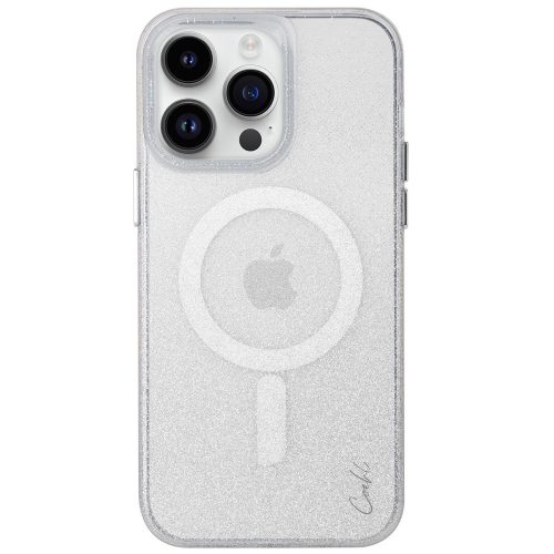 Apple iPhone 14 Pro, Szilikon tok, Magsafe töltővel kompatibilis, csillogó, Uniq Coehl Lumino, átlátszó/ezüst