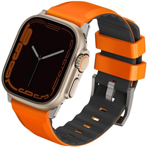 Apple Watch 1-6, SE (42 / 44 mm) / Watch 7-8 (45 mm) / Watch Ultra (49 mm), szilikon pótszíj, Uniq Linus, narancssárga