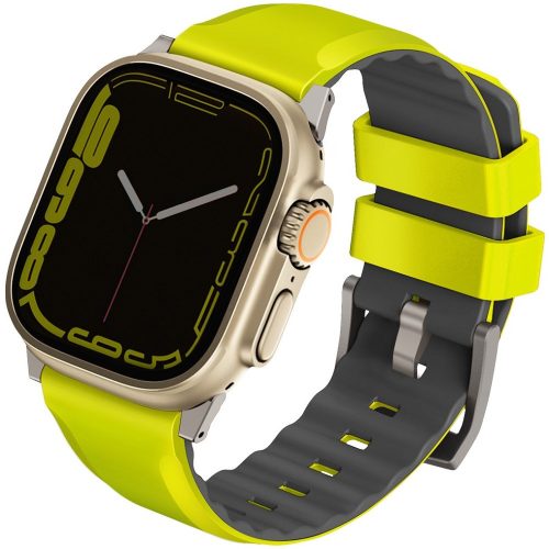 Apple Watch 1-6, SE (42 / 44 mm) / Watch 7-8 (45 mm) / Watch Ultra (49 mm), szilikon pótszíj, Uniq Linus, lime-zöld