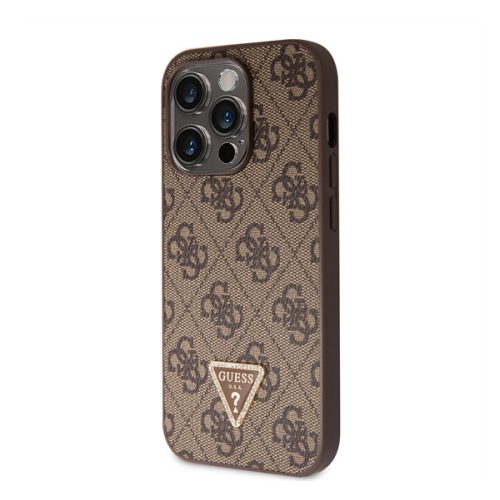 Guess 4G Strass Triangle Metal Logo tok, iPhone 15 Pro, barna