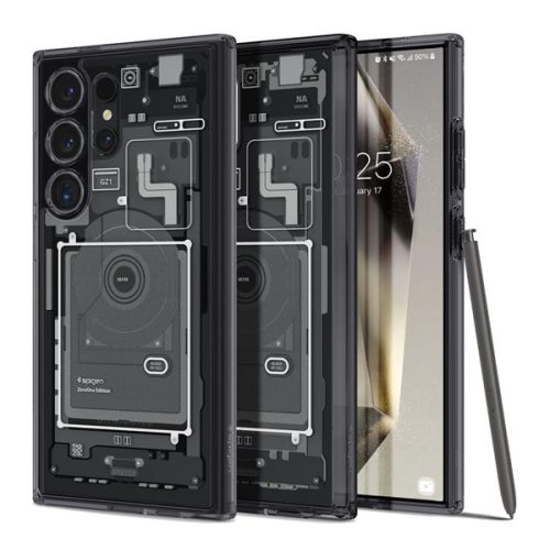 Samsung Galaxy S24 Ultra SM-S928, Műanyag hátlap védőtok + szilikon keret, Telefon belső minta, Spigen Ultra Hybrid Zero One, átlátszó/füst