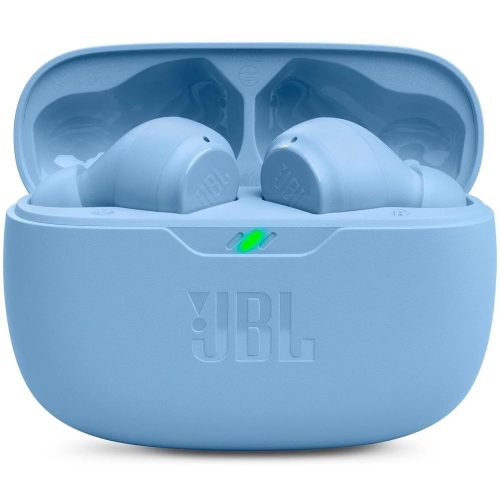Bluetooth sztereó fülhallgató, v5.2, TWS, töltőtok, érintés vezérlés, vízálló, JBL Wave Beam, kék