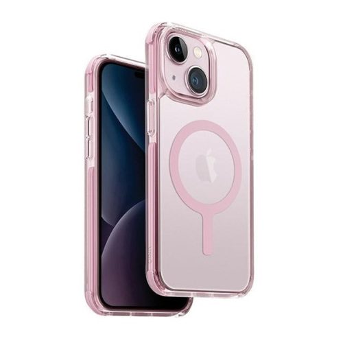 Apple iPhone 15, Szilikon keret + műanyag hátlap, közepesen ütésálló, légpárnás sarok, Magsafe töltővel kompatibilis, Uniq Lifepro Xtreme, átlátszó/rózsaszín