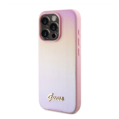 Guess PU Leather Iridescent Metal Script iPhone 15 Pro Max tok, rózsaszín