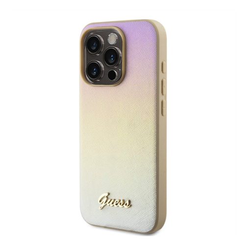 Guess PU Leather Iridescent Metal Script iPhone 15 Pro Max tok, arany