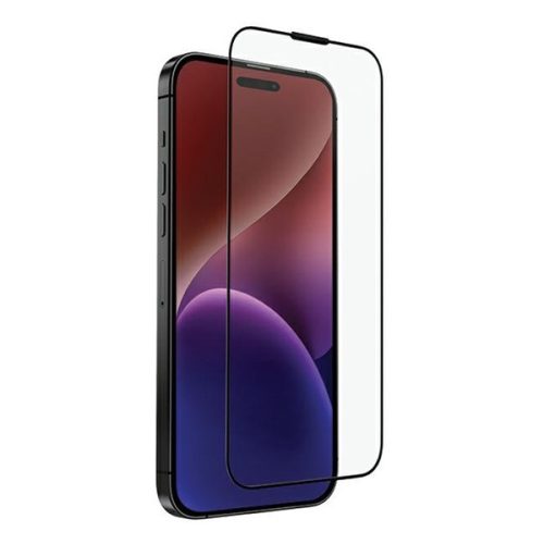 Apple iPhone 15 / 16, Kijelzővédő fólia, ütésálló fólia (az íves részre is!), Tempered Glass (edzett üveg), Uniq Optix Vivid, fekete