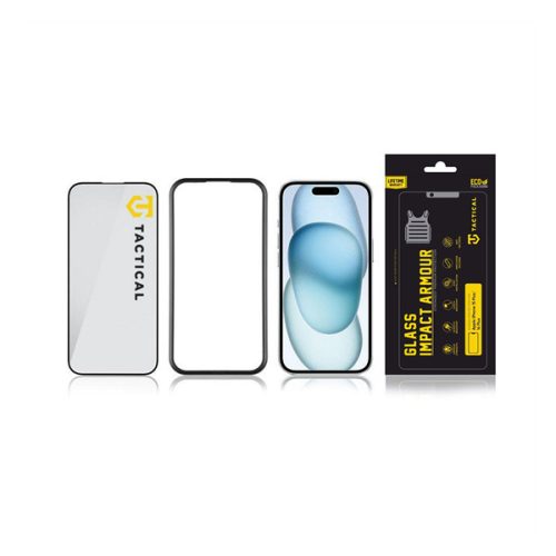 Apple iPhone 15 Plus / 16 Plus, Kijelzővédő fólia, ütésálló fólia (az íves részre is!), Tempered Glass (edzett üveg), Tactical Glass Impact Armour, fekete