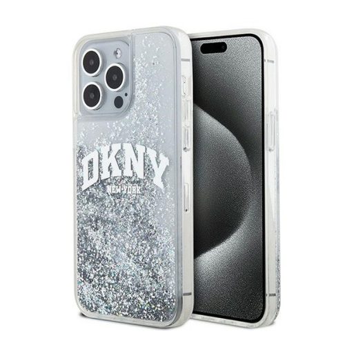 DKNY Liquid Glitter Arch Logo iPhone 15 Pro tok, átlátszó