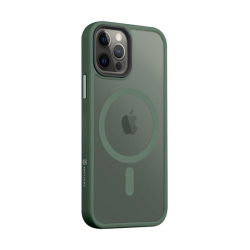Apple iPhone 12 / 12 Pro, Műanyag hátlap védőtok + szilikon keret, közepesen ütésálló, Magsafe kompatibilis, Tactical MagForce Hyperstealth, áttetsző/zöld