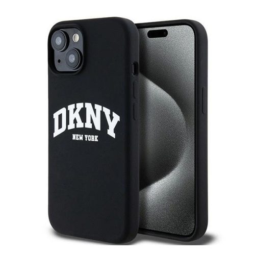 DKNY Liquid Silicone Arch Logo iPhone 15 MagSafe hátlap tok, fekete