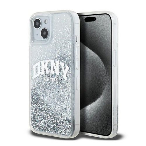 DKNY Liquid Glitter Arch Logo iPhone 15 hátlap tok, átlátszó
