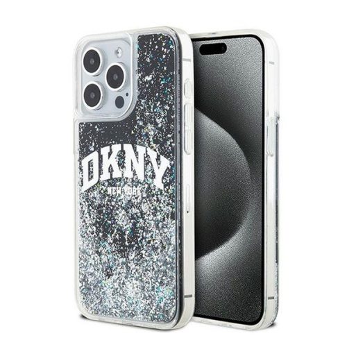 DKNY Liquid Glitter Arch Logo iPhone 14 Pro Max hátlap tok, fekete