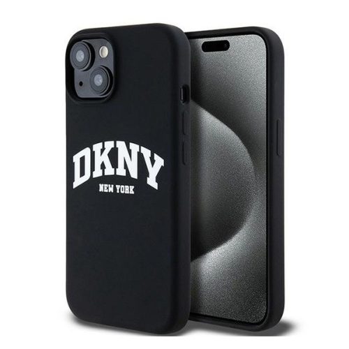 DKNY Liquid Silicone Arch Logo iPhone 14 Magsafe hátlap tok, fekete