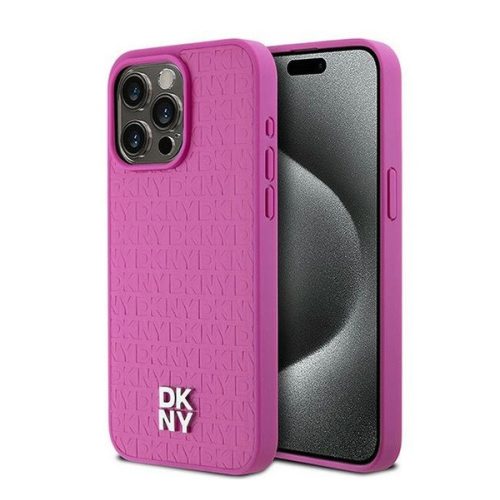 DKNY PU Leather Repeat Pattern Stack Logo Apple iPhone 15 Pro Max Magsafe kompatibilis hátlap tok, rózsaszín