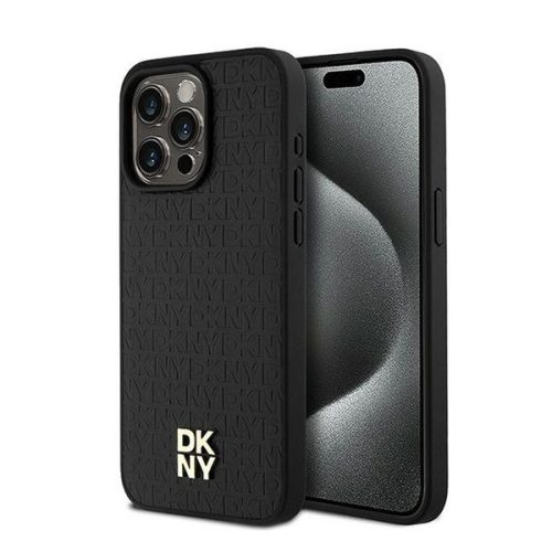 DKNY PU Leather Repeat Pattern Stack Logo Apple iPhone 15 Pro Max Magsafe kompatibilis hátlap tok, fekete