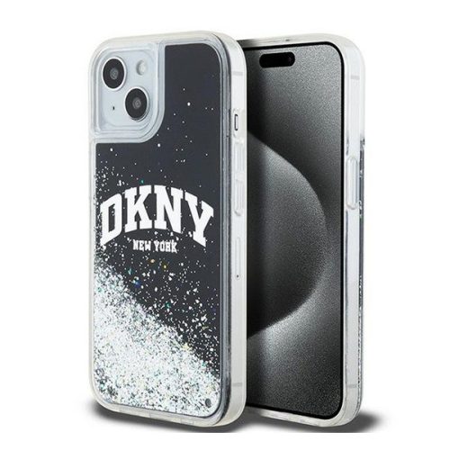 DKNY Liquid Glitter Arch Logo Apple iPhone 15 Plus / 14 Plus hátlap tok, fekete