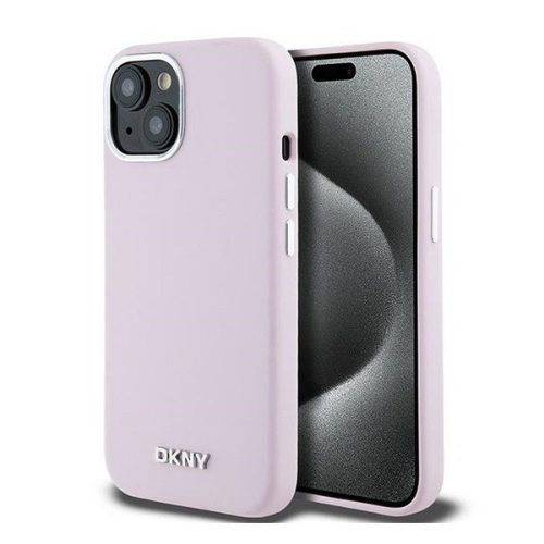 DKNY Liquid Silicone Small Metal Logo Apple iPhone 15 Plus / 14 Plus Magsafe hátlap tok, rózsaszín