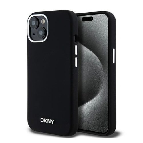 DKNY Liquid Silicone Small Metal Logo Apple iPhone 13 / 14 / 15 Magsafe hátlap tok, fekete