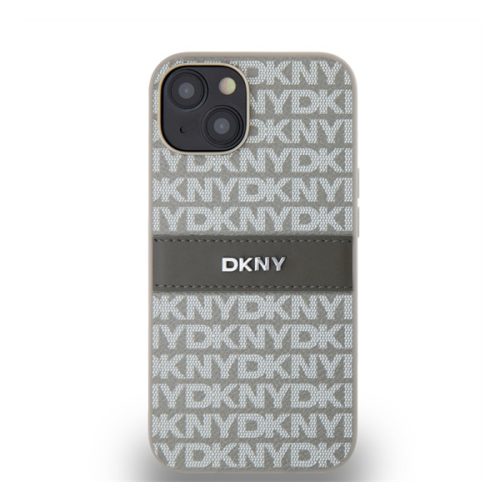 DKNY PU Leather Repeat Pattern Tonal Stripe Apple iPhone 14 hátlap tok, bézs