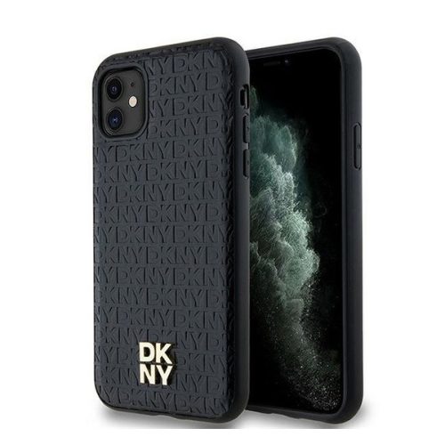 DKNY PU Leather Repeat Pattern Stack Logo Apple iPhone 11 Magsafe kompatibilis hátlap tok, fekete