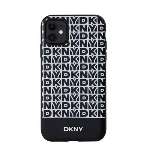 DKNY PU Leather Repeat Pattern Bottom Stripe Apple iPhone 11 Magsafe kompatibilis hátlap tok, fekete