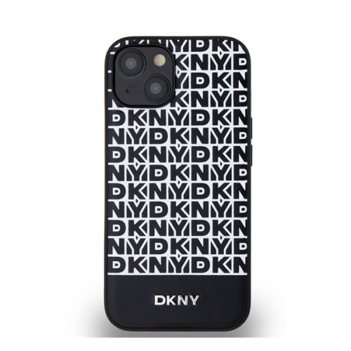DKNY PU Leather Repeat Pattern Bottom Stripe Apple iPhone 14 Magsafe kompatibilis hátlap tok, fekete