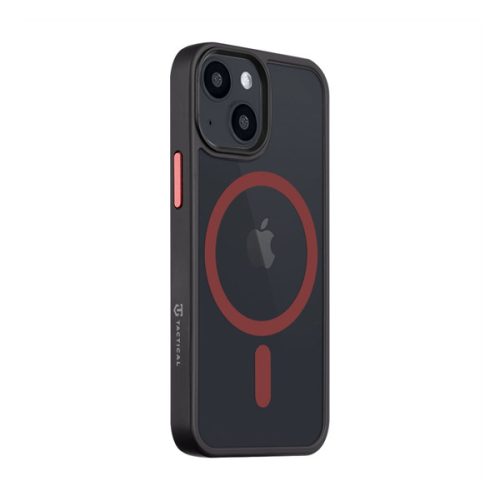 Apple iPhone 13 Mini, Műanyag hátlap védőtok + szilikon keret, közepesen ütésálló, Magsafe kompatibilis, Tactical MagForce Hyperstealth 2.0, áttetsző/fekete/piros