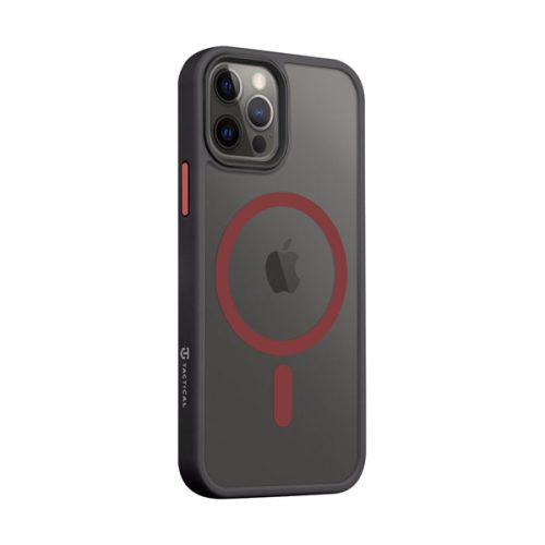 Apple iPhone 12 / 12 Pro, Műanyag hátlap védőtok + szilikon keret, közepesen ütésálló, Magsafe kompatibilis, Tactical MagForce Hyperstealth 2.0, áttetsző/fekete/piros