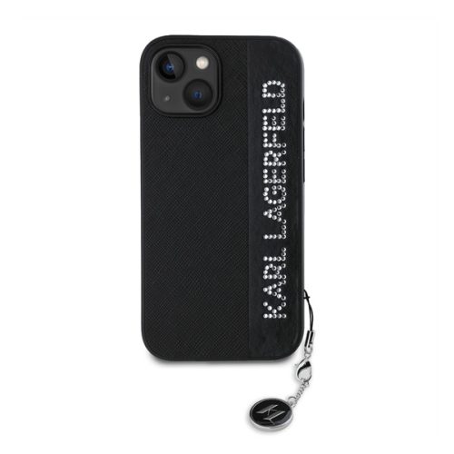 Karl Lagerfeld PU Saffiano Rhinestone Charm Apple iPhone 15 hátlap tok, fekete