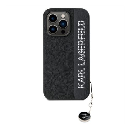 Karl Lagerfeld PU Saffiano Rhinestone Charm Apple iPhone 14 Pro hátlap tok, fekete