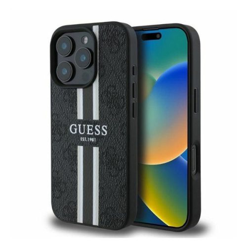 Guess 4G Printed Stripes MagSafe Apple iPhone 16 Pro hátlap tok, fekete