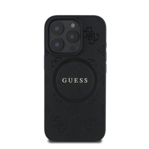 Guess Saffiano Peony Classic Logo Apple iPhone 16 Pro Magsafe kompatibilis hátlap tok, fekete