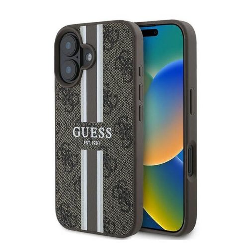 Guess 4G Printed Stripes MagSafe Apple iPhone 16 Plus hátlap tok, barna