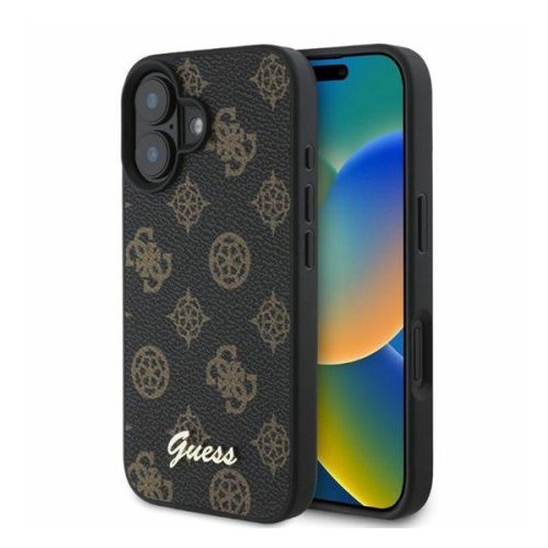 Guess Peony Script Apple iPhone 16 MagSafe kompatibilis hátlap tok, fekete