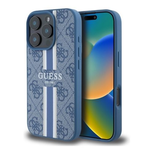 Guess 4G Printed Stripes MagSafe Apple iPhone 16 Pro Max hátlap tok, kék